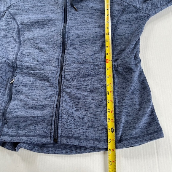 ATHLETA Heathered Blue Hooded Sweatshirt No Sweat Jacket Full Zip Pockets Size M - Picture 9 of 10